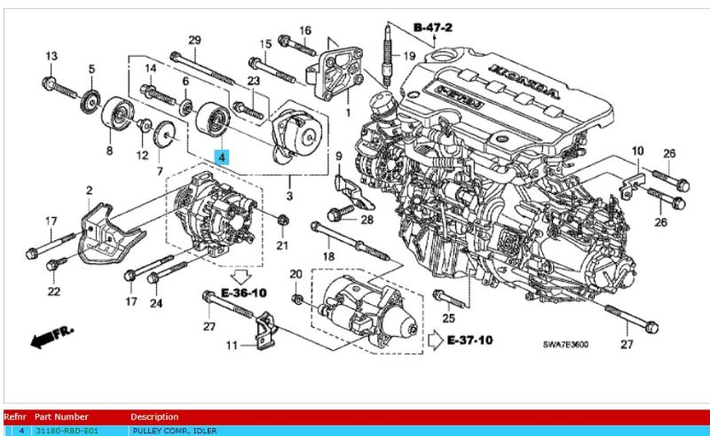 Genuine Honda CR-V 2.2 I-Ctdi Idler Pulley 2007-2009 (31180RBDE01) - Image 2