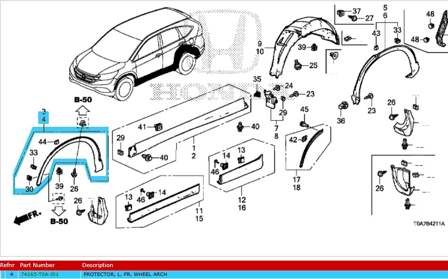 Genuine Honda CR-V Front Left Wheel Arch Protector 2013-2018 (HC134004740)