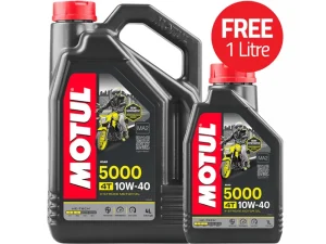 Motul 5000 4T | 10W-40 | Road - 4-Stroke HC Tech Semi Synthetic Motorcycle Oil | 4 Litres + 1 Litre Free