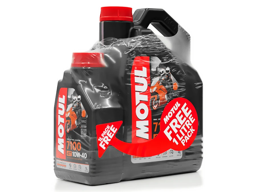 Motul 7100 4T | 10W-40 | Road/Off-Road - 4-Stroke Ester Motorcycle Motor Oil | 4 Litres + 1 Litre Free